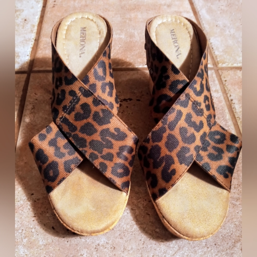 Merona Leopard Print Slide-On Wedge Sandals